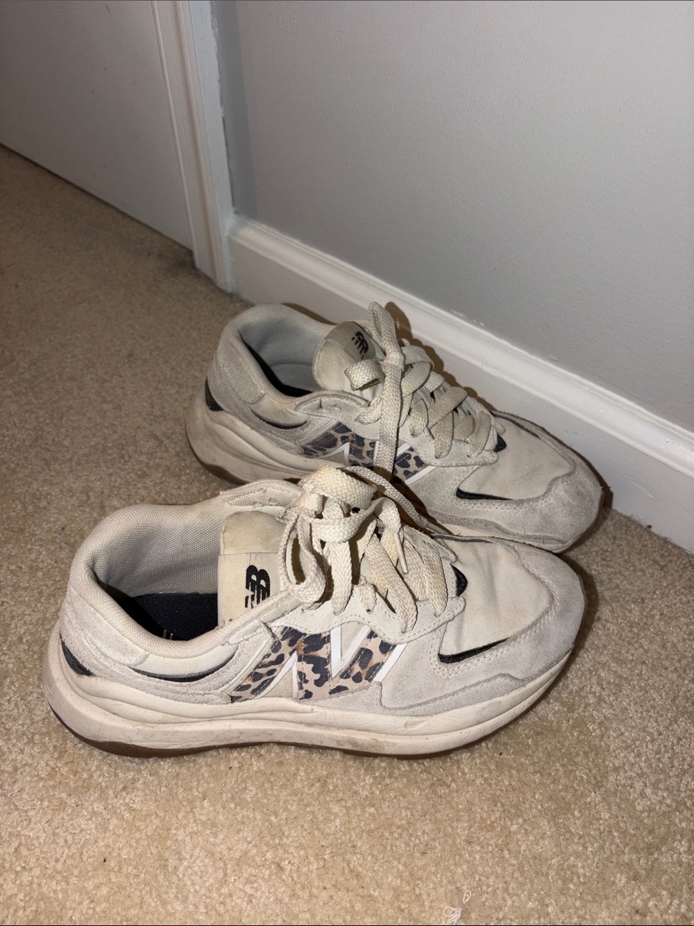 New Balance Beige and Black Sneakers with Leopard Accent